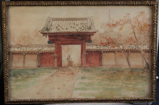 Bunsai Loki (1863-1906) Temple garden, Nikko, 13 x 19.5in.